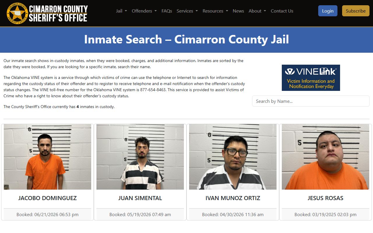 Cimarron County inmate population official inmate search page
